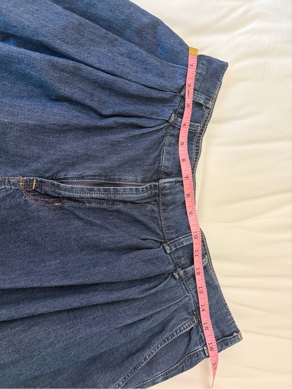 We The Free Scout Wide Leg Jeans Deep Indigo Pleated Elastic Back Denim Pants L - Picture 5 of 13